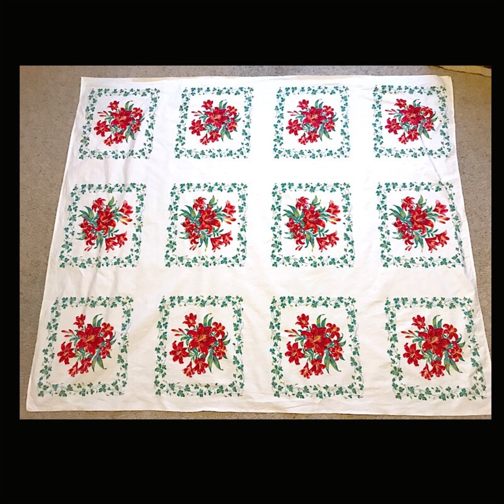 Wilendur Red Lily Tablecloth Vintage 54” x 64”